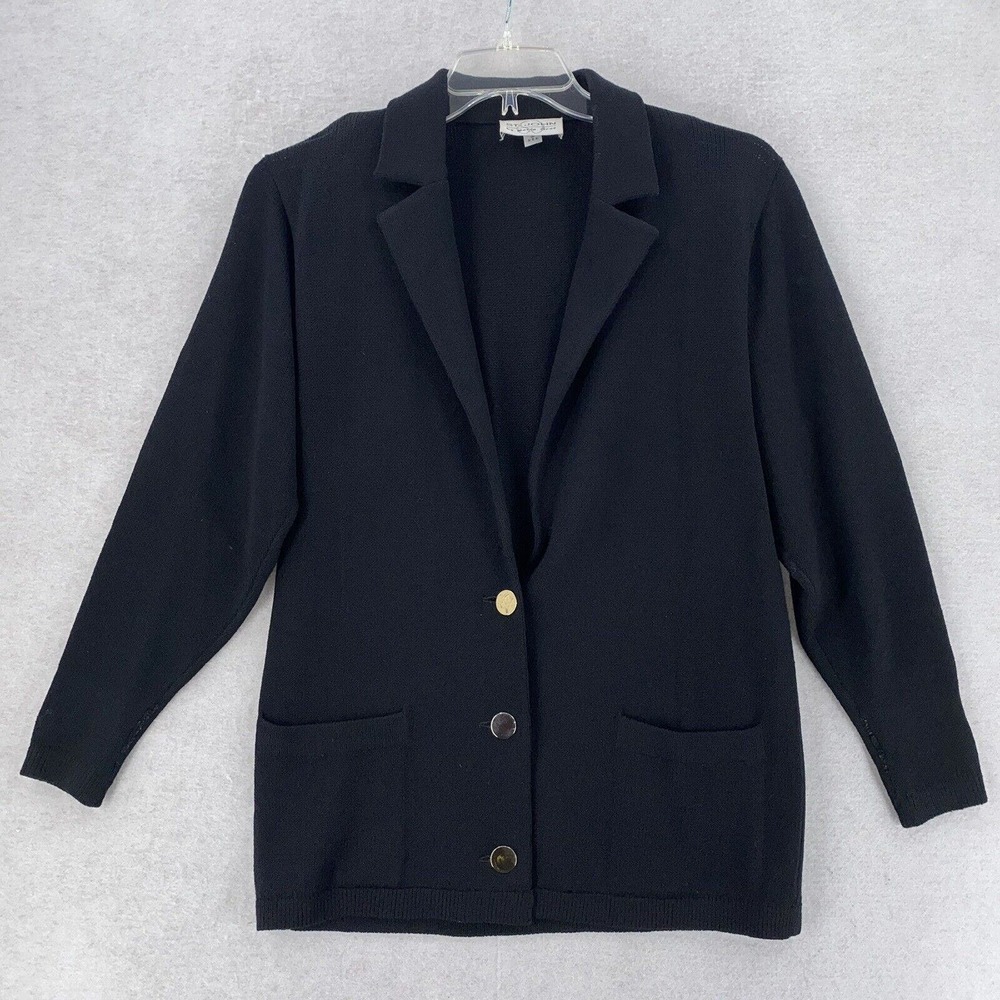 St John Santana Knit Blazer Sweater Womens Size P Three Button Shoulder‎ Pads